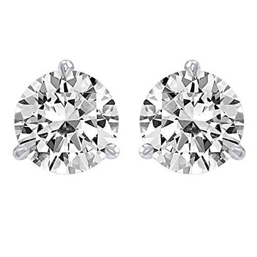 1 Carat Solitaire Diamond Stud Earrings 14K White Gold Round Brilliant Shape 3 Prong Screw Back…