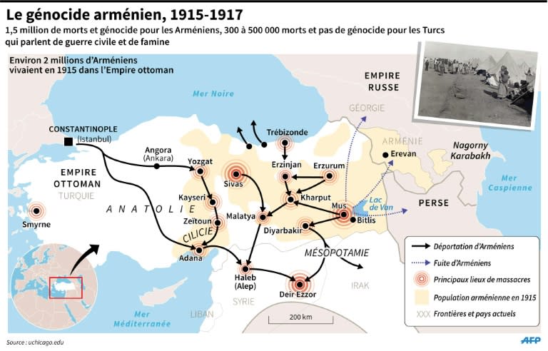 Carte détaillée de l'Empire ottoman et des principaux lieux où fut massacrée la population arménienne