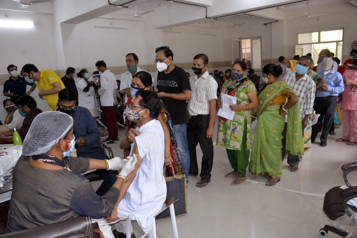 GHAZIABAD, INDIA - MAY 18: People being vaccinated against Covid-19 at Sanjay Nagar Hospital   on May 18, 2021 in Ghaziabad, India.  (Photo by Sakib Ali/Hindustan Times via Getty Images)