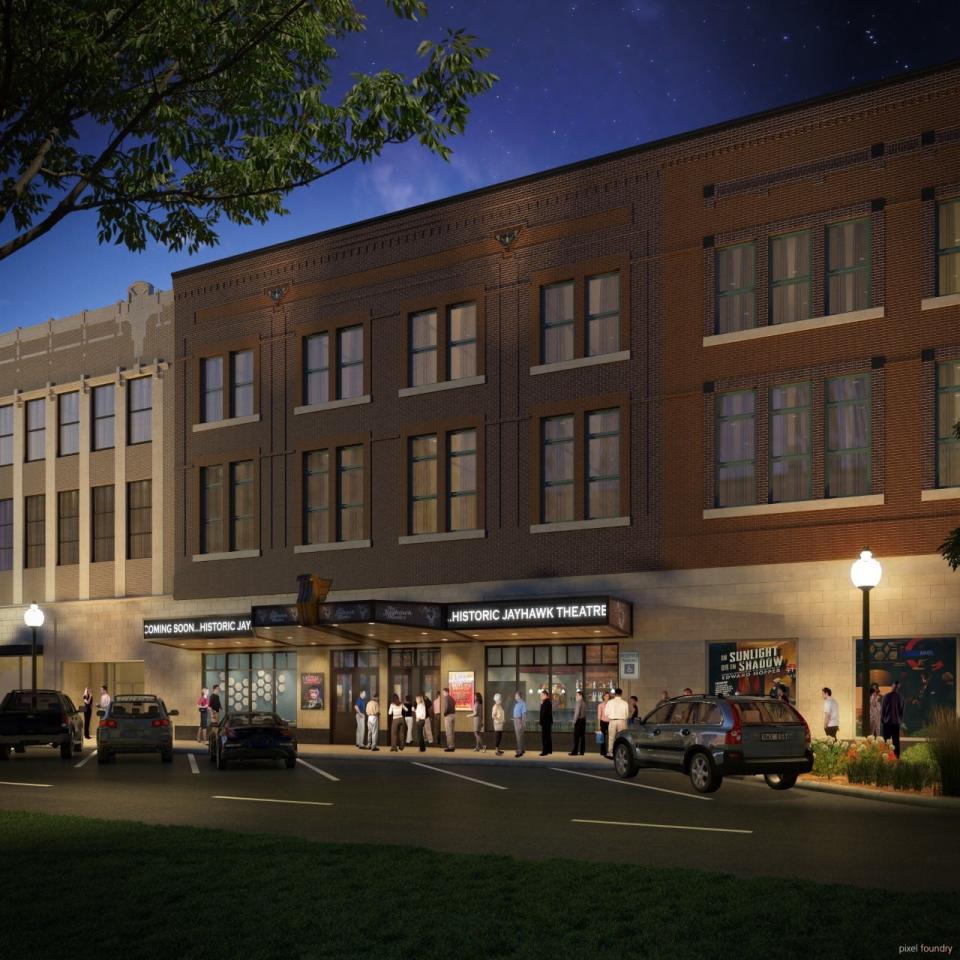 This rendering by the architectural firm TreanorHL shows the anticipated exterior appearance of Topeka's Historic Jayhawk Theatre once it is restored.