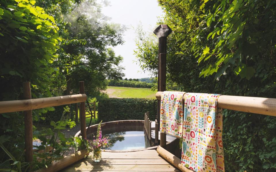 The hot tub at The Orchard Yurt