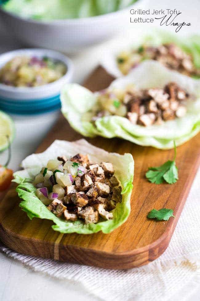Vegetarian Lettuce Wraps with Jerk Grilled Tofu