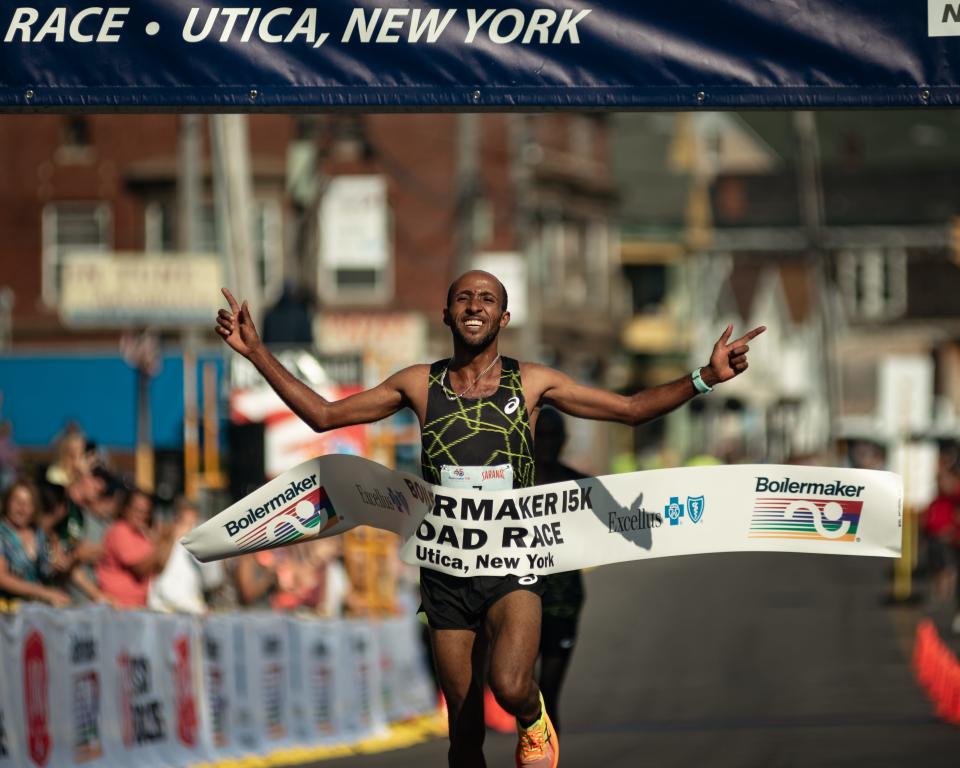Jemal Yimer Mekonnen, 25, of Ethiopia placed first overall in the Boilermaker 15k Road Race with a time of 42 minutes and 38 seconds in Utica on Sunday, July 10, 2022.