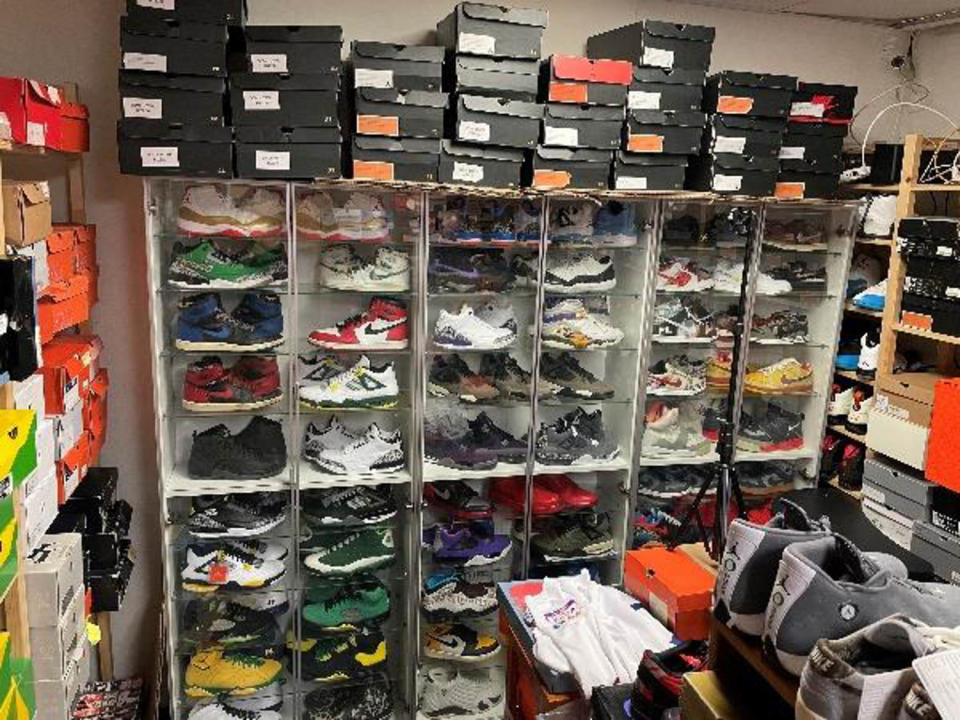 Stolen NIke products inside a warehouse in Hawthorne, Calif. (LAPD)