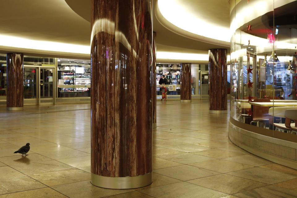 Public spaces are empty due to the lockdown in Vienna, Austria, Tuesday, Nov. 30, 2021. (AP Photo/Lisa Leutner)