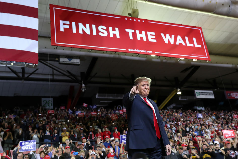 U.S. President Donald Trump speaks during a campaign rally at El Paso County Coliseum in El Paso, Texas, U.S., February 11, 2019. REUTERS/Leah Millis