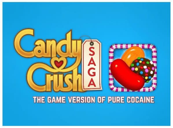 Auf fast jedem Handy von jüngeren Leuten ist es installiert oder läuft über Facebook: das Game "Candy Crush". Es macht unglaublich süchtig und man möchte das Smartphone fast nicht mehr aus der Hand legen. Daher wäre ein passender Slogan: "Die Spieleversion von purem Kokain". Denn wer einmal angefangen hat, kommt so schnell nicht mehr davon ab.