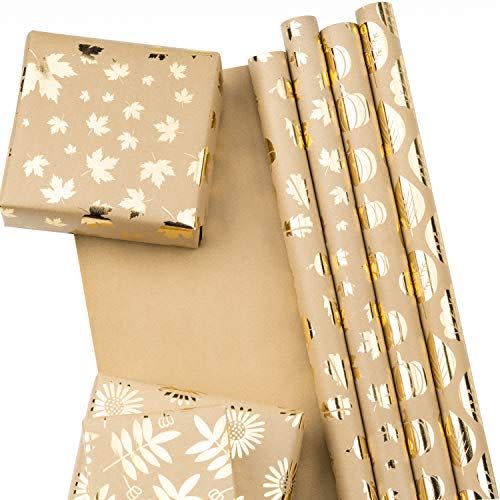 11) RUSPEPA Gold Autumn Wrapping Paper