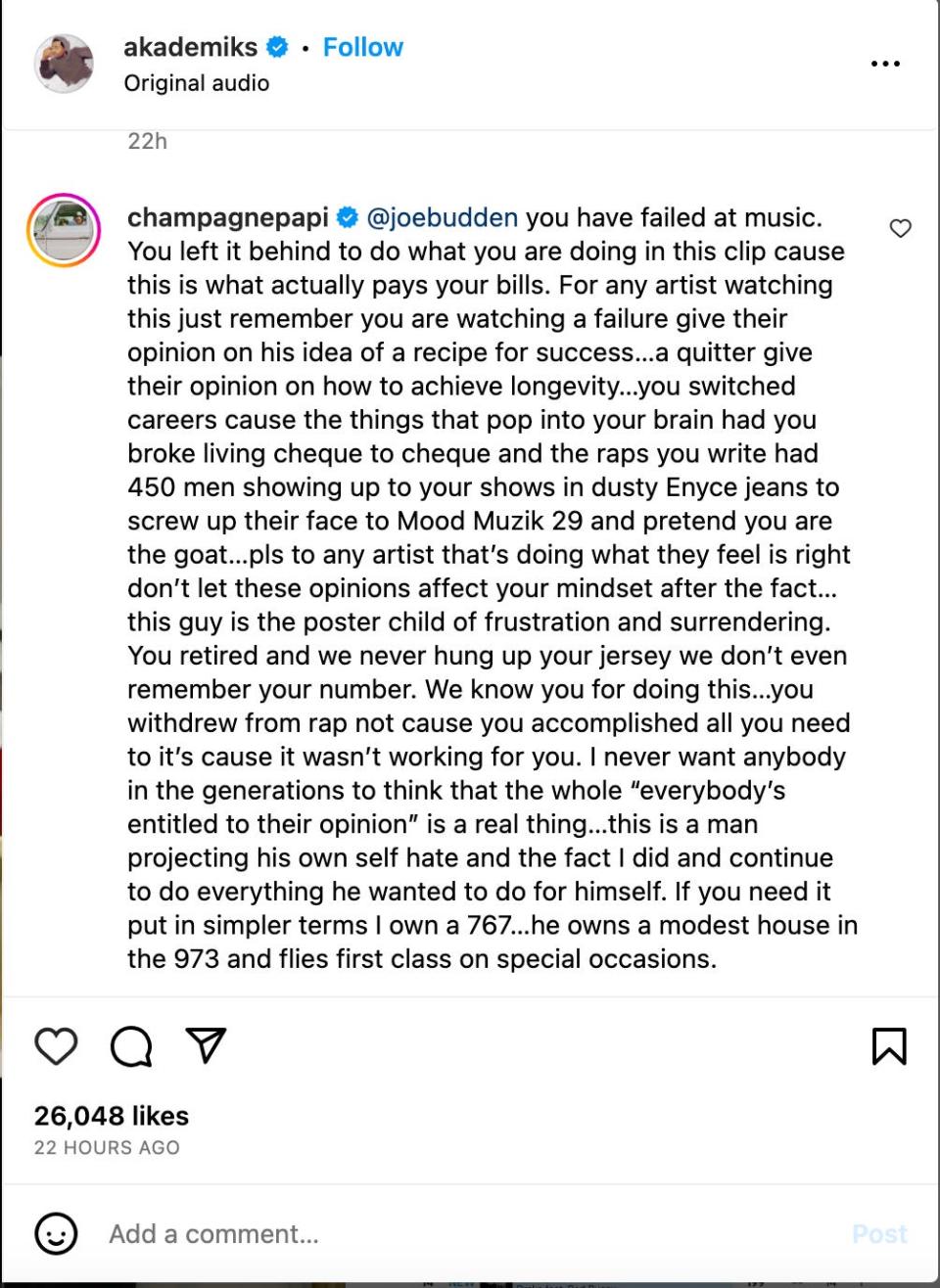 Drake disses Joe Budden over "For All the Dogs"