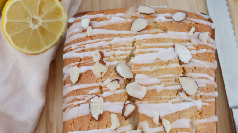 lemon bread on wooden board