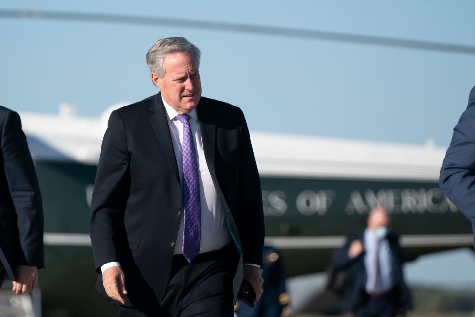 White House Chief of Staff Mark Meadows boards Air Force One on October 14, 2020 at Joint Base Andrews in Maryland. - Trumps travels to Des Moines, Iowa, for a Make America Great&quot; rally. (Photo by Alex Edelman / AFP) (Photo by ALEX EDELMAN/AFP via Getty Images)
