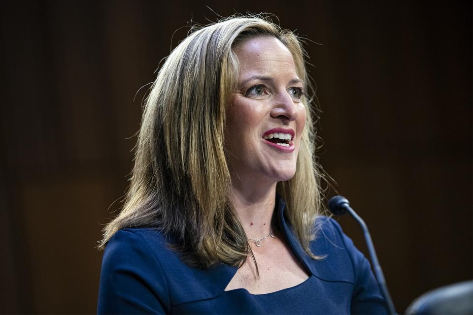 Jocelyn Benson, Michigan secretary of state, speaks during a Senate Judiciary Committee hearing in Washington, D.C., US, on Wednesday, Aug. 3, 2022. Federal prosecutors have charged five people with threatening election workers since the Justice Department launched a task force on the issue last summer, according to testimony prepared for the committee hearing.