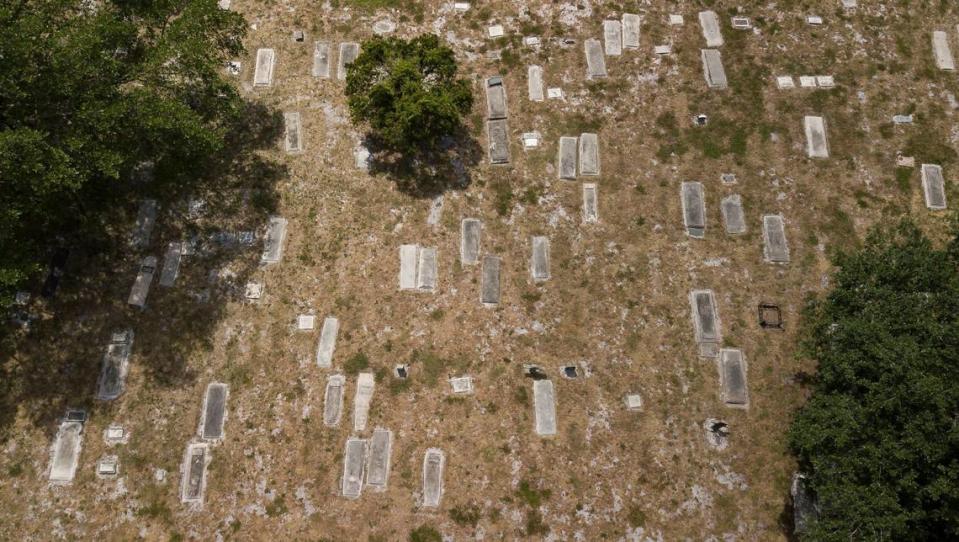 Aerial view of the North Woodlawn Cemetery on Wednesday, April 17, 2024, in Fort Lauderdale, Florida.