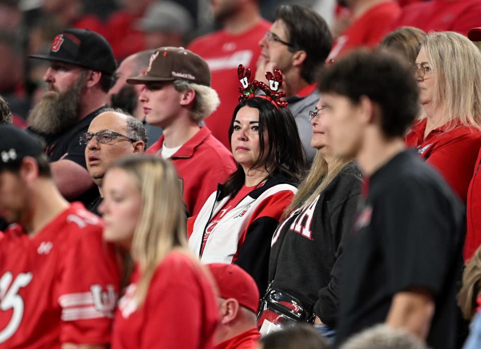 A Utah fan watches the game as Utah and Northwestern play in the SRS Distribution Las Vegas Bowl at Allegiant Stadium on Saturday, Dec. 23, 2023. Northwestern won 14-7. | Scott G Winterton, Deseret News