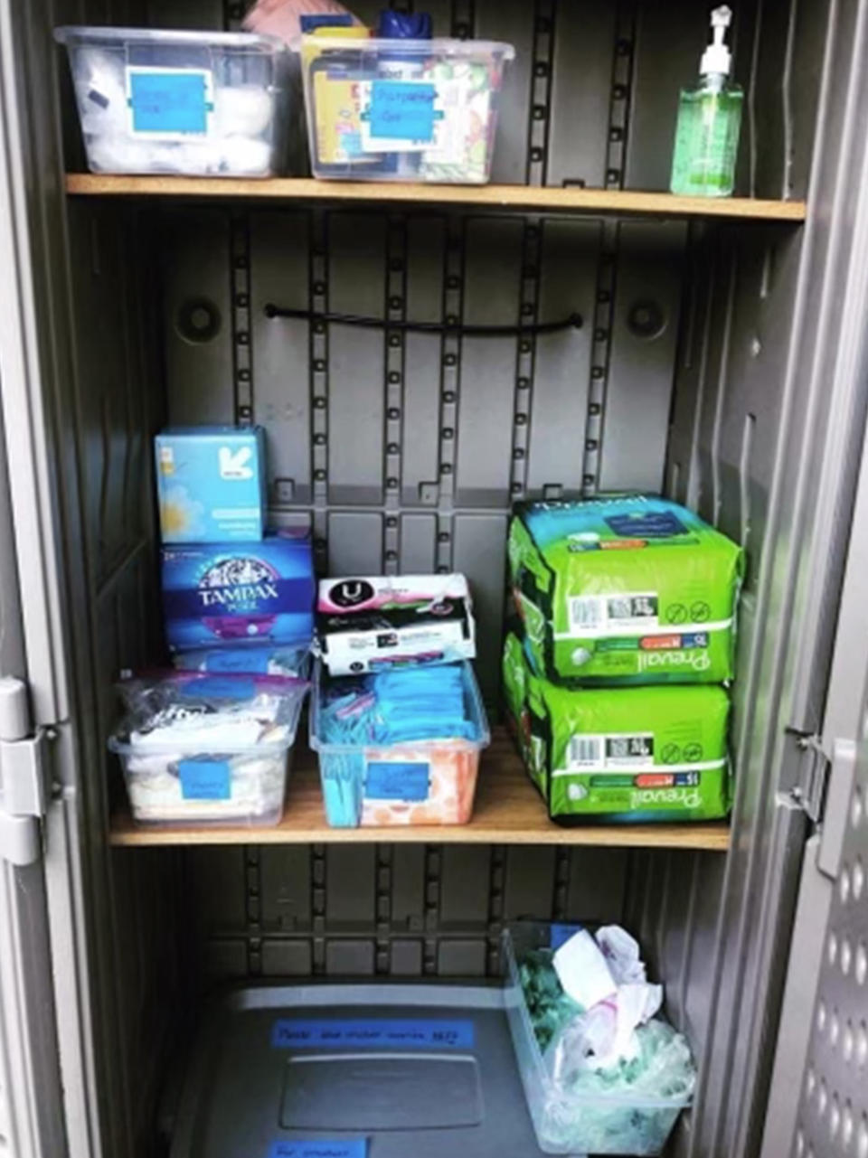 When Shelley Aragoncillo realized that many in her community experienced period poverty, she got a shed and filled it with menstrual products that anyone can access discretely, anytime, for free. (Courtesy Shelley Aragoncillo)