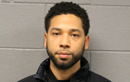 Actor Jussie Smollett, 36, appears in a booking photo provided by the Chicago Police Department in Chicago, Illinois, U.S., February 21, 2019. Courtesy Chicago Police Department/Handout via REUTERS