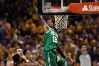 May 19, 2018; Cleveland, OH, USA; Boston Celtics guard Terry Rozier (12) attempts a basket against the Cleveland Cavaliers during the third quarter in game three of the Eastern conference finals of the 2018 NBA Playoffs at Quicken Loans Arena. Mandatory Credit: Aaron Doster-USA TODAY Sports