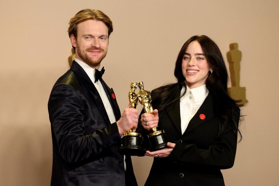 PHOTO: Finneas O'Connell and Billie Eilish, winners of the Best Original Song award for 'What Was I Made For?' from 'Barbie', pose in the press room during the 96th Annual Academy Awards at Ovation Hollywood on March 10, 2024 in Hollywood, Calif. (Arturo Holmes/Getty Images)