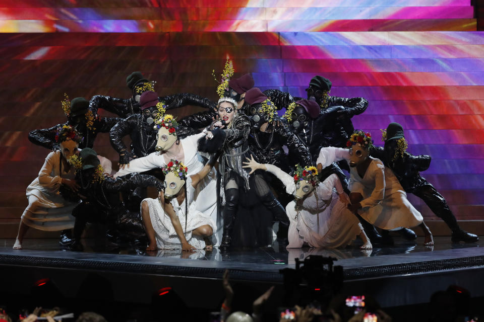 TEL AVIV, ISRAEL - MAY 18: Madonna, performs live on stage after the 64th annual Eurovision Song Contest held at Tel Aviv Fairgrounds on May 18, 2019 in Tel Aviv, Israel. (Photo by Michael Campanella/Getty Images)