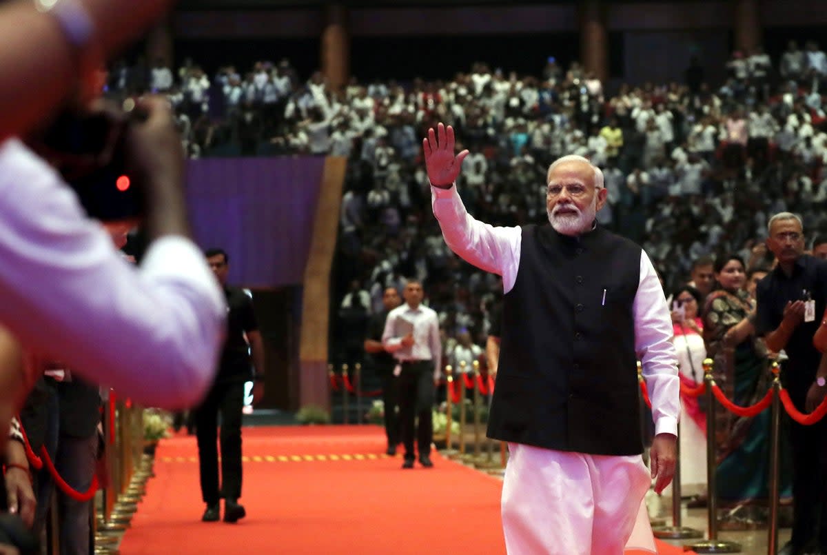 Indian Prime Minister Narendra Modi attends the inaugural ceremony of the 7th edition of the India Mobile Congress (IMC) in New Delhi (EPA)