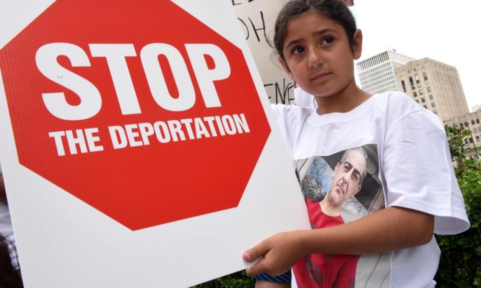 An eight-year-old girl at a recent rally in Detroit. Her father, a Chaldean Christian, was facing deportation.