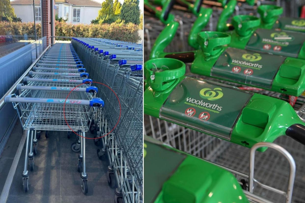Aldi shopping trolleys compared to Woolworths trolleys