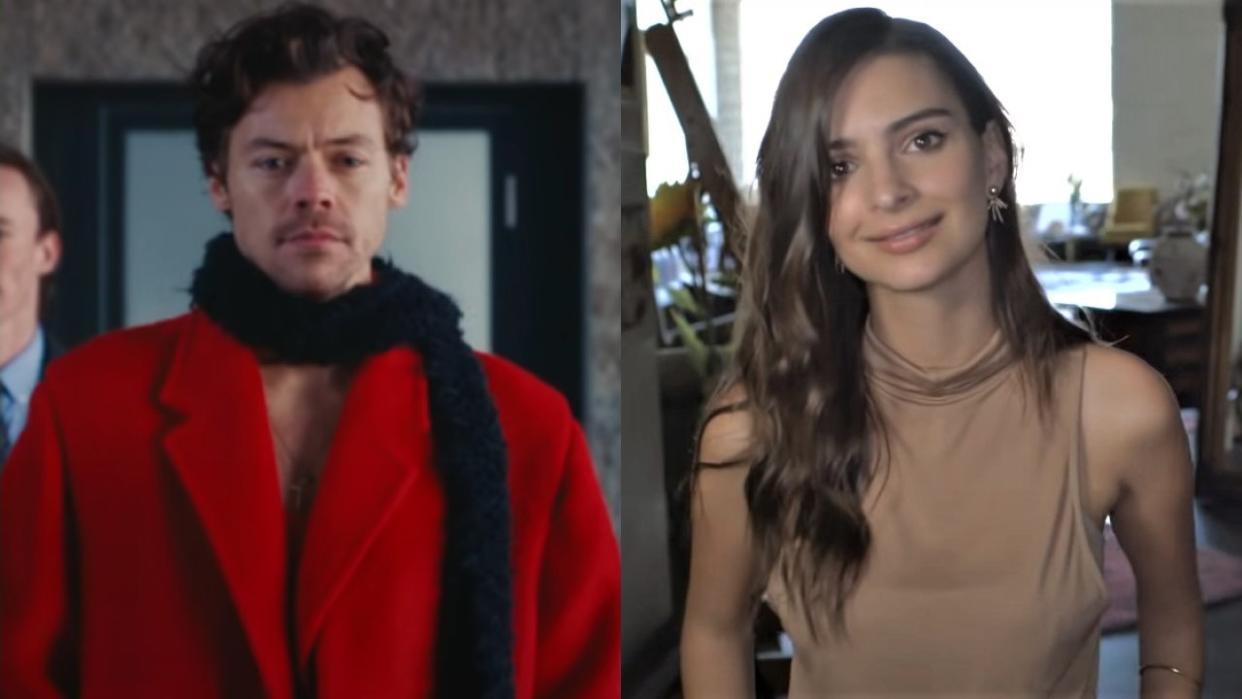  Harry Styles in As It Was music video and Emily Ratajkowski in Vogue interview. 