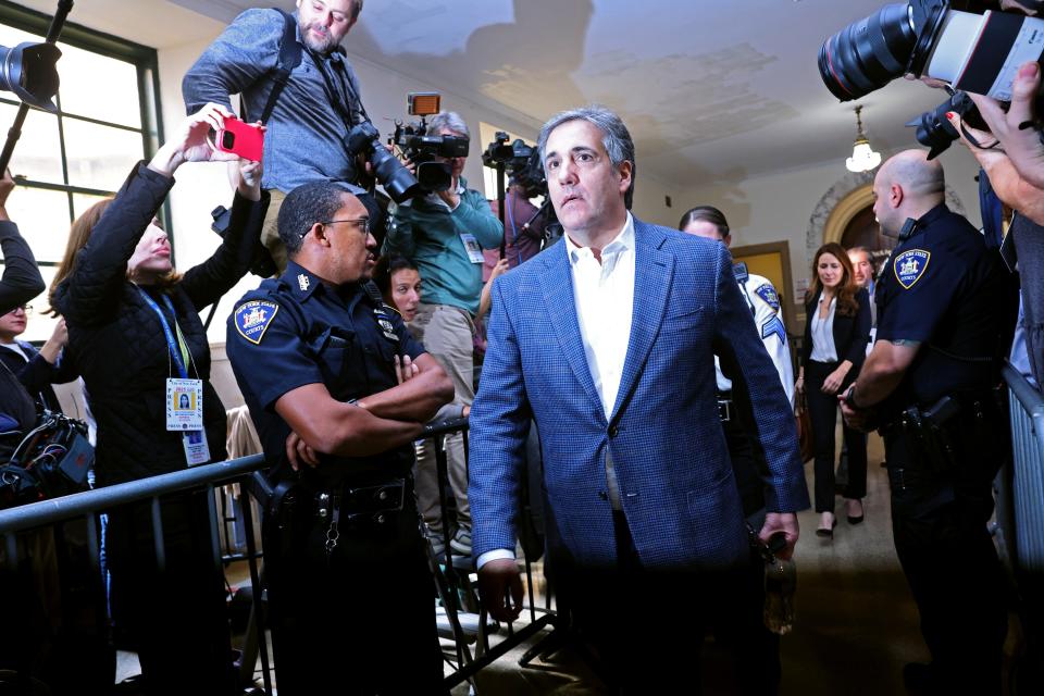 Former President Donald Trump's former lawyer Michael Cohen leaves Trump's civil fraud trial at New York State Supreme Court on October 24, 2023 in New York City. Cohen is expected to testify against the former president. Trump may be forced to sell off his properties after Justice Arthur Engoron canceled his business certificates and ruled that he committed fraud for years while building his real estate empire after being sued by Attorney General Letitia James, seeking $250 million in damages. The trial will determine how much he and his companies will be penalized for the fraud.