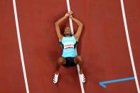<p>Steven Gardiner of Team Bahamas soaks in his gold medal win at the Men's 400m Final at Olympic Stadium on August 5.</p>