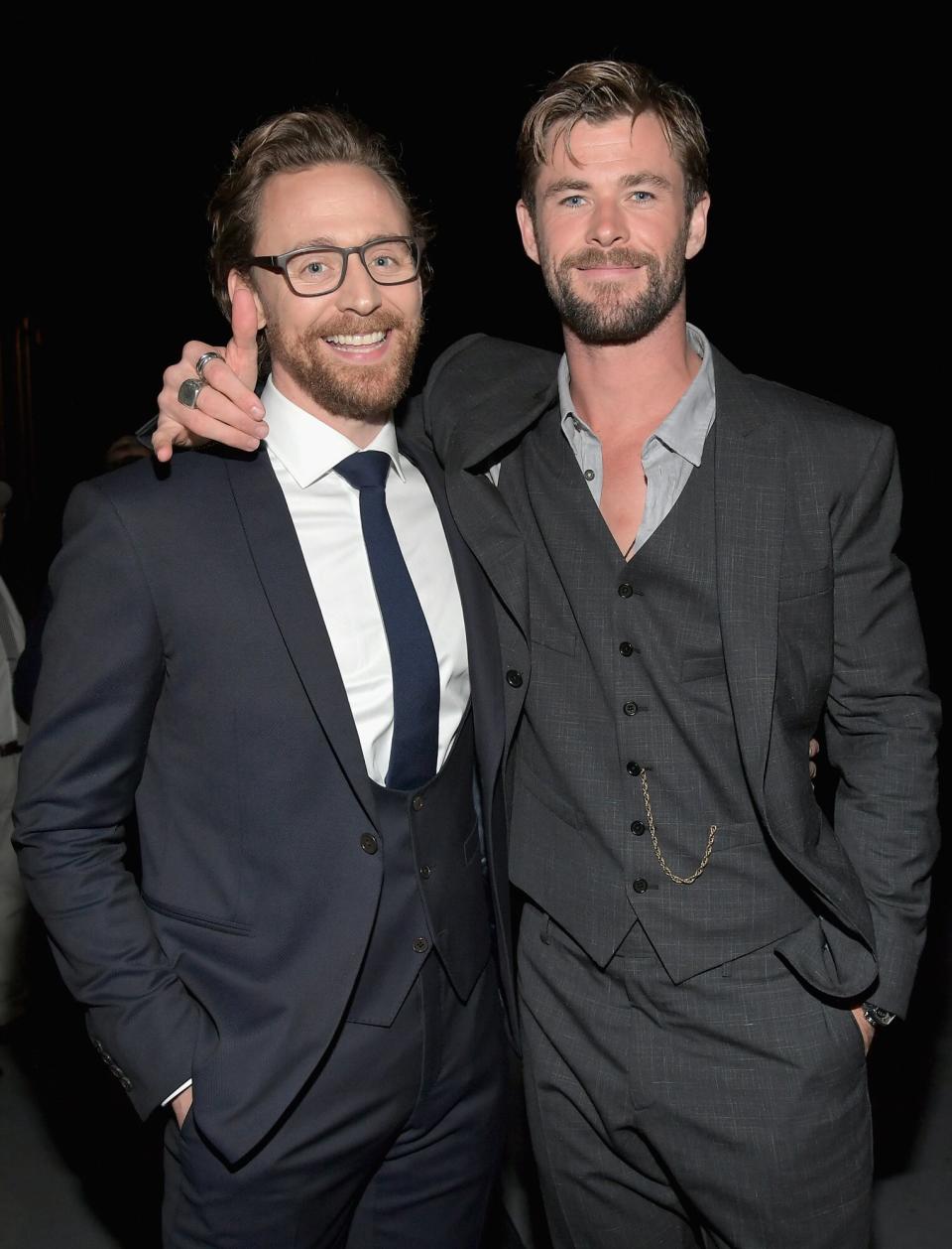 Actors Tom Hiddleston (L) and Chris Hemsworth attend the Los Angeles Global Premiere for Marvel Studios’ Avengers: Infinity War on April 23, 2018 in Hollywood, California.