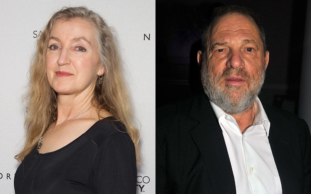 The writer Rebecca Solnit, left, and Harvey Weinstein - Getty Images