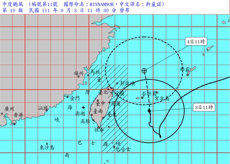 軒嵐諾颱風從台灣東部海域擦肩而過。（圖／翻攝自氣象局）
