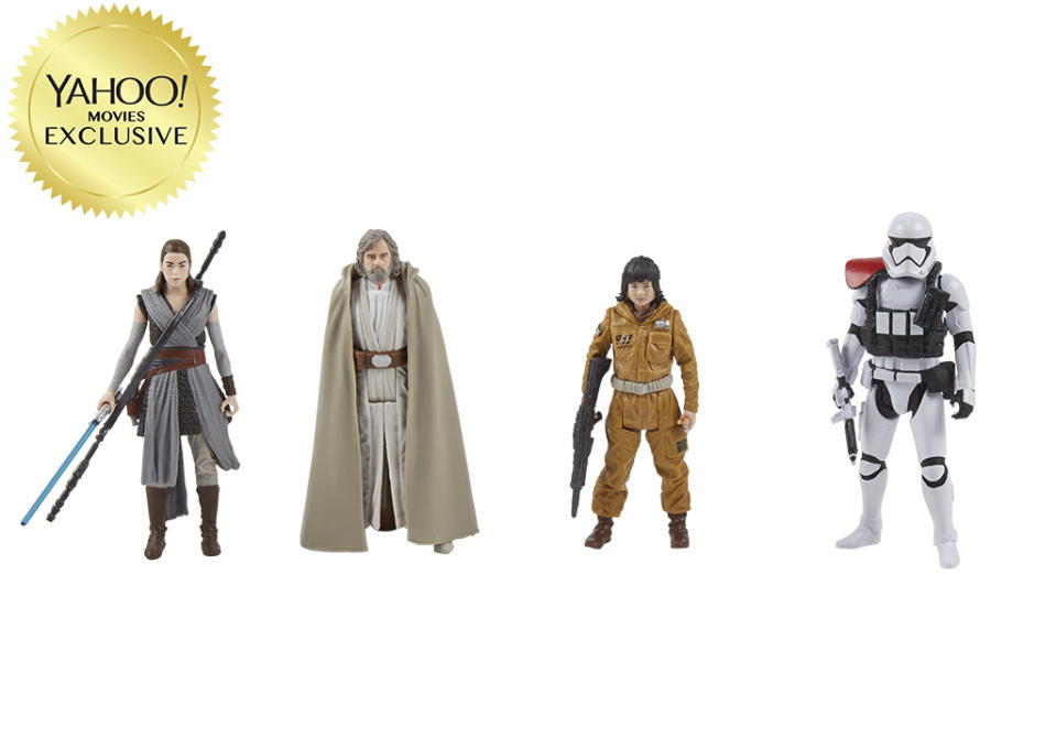 <p>Includes Rey (Jedi Training), First Order Stormtrooper Officer, Luke Skywalker (Jedi Master), and Resistance Tech Rose figures. Force Link accessory (sold separately) activates an array of lights, sounds, and figure phrases specific to each character. $49.99/Kohl’s exclusive (Photo: Hasbro) </p>