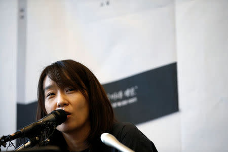 Winner of the Man Booker International Prize for fiction, South Korean author Han Kang, attends a news conference in Seoul, South Korea, May 24, 2016. REUTERS/Kim Hong-Ji