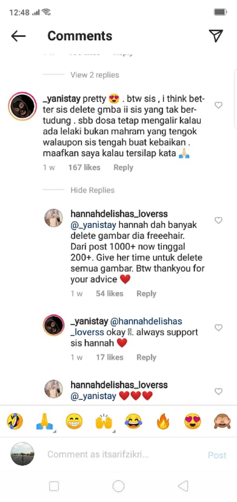 Screenshot from the comment section in one of Hannah Delisha's Instagram posts. ― Screenshot via Instagram/Hannah Delisha