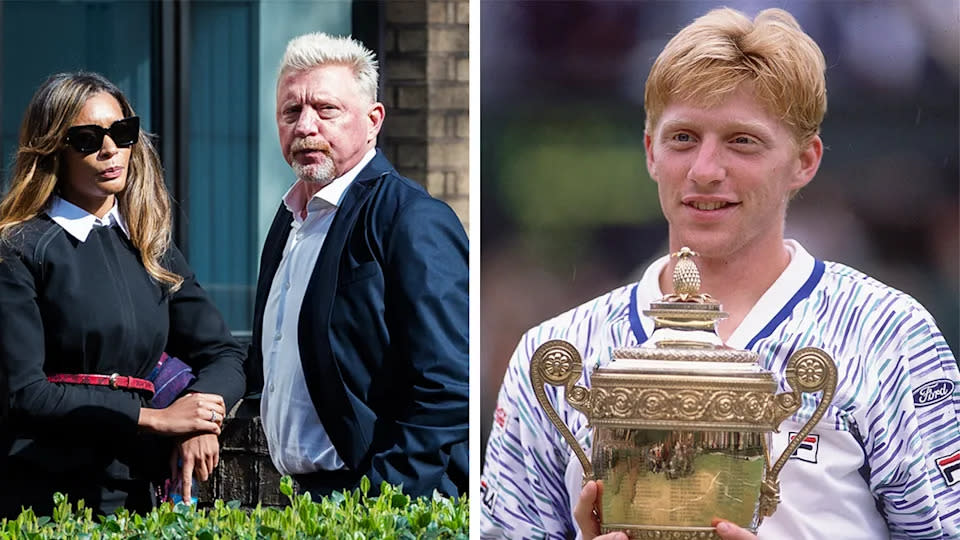 Boris Becker (pictured middle) told court he felt embarrassed after declaring bankruptcy in 2017. (Getty Images)
