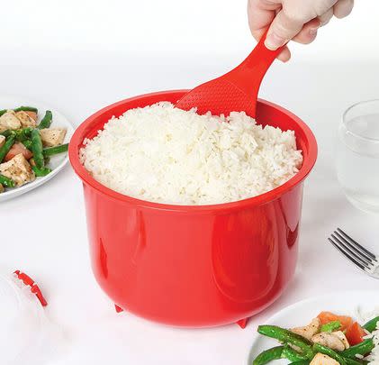 I use this microwave rice cooker to whip up a quick meal