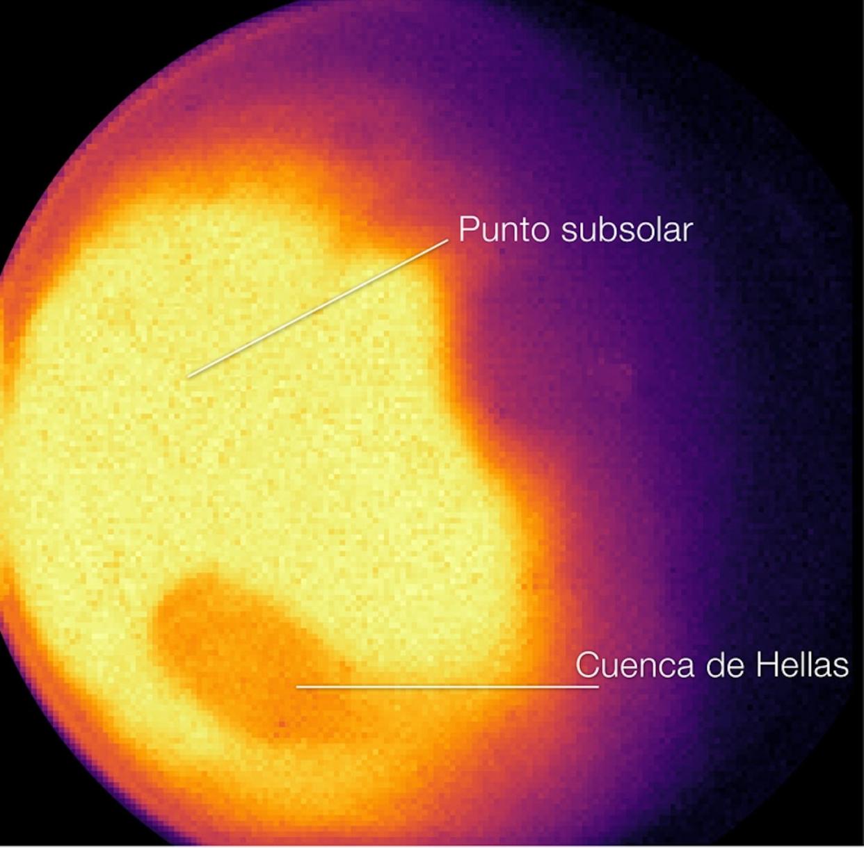 Imagen en infrarrojo del planeta Marte registrada por el telescopio espacial James Webb. NASA/ESA.