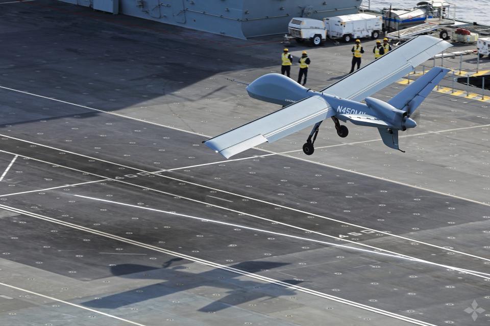 Mojave landing on <em>HMS Prince of Wales</em>. <em>GA-ASI</em>