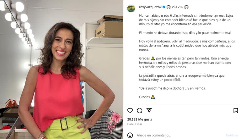 Roxy Vázquez agradeció por los buenos deseos tras su internación