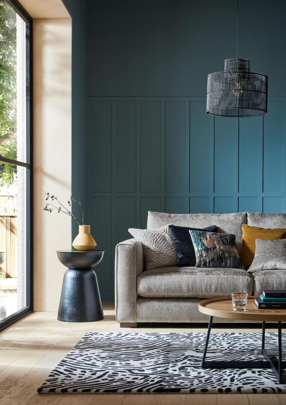 Sofology Majestica corner sofa in teal living room