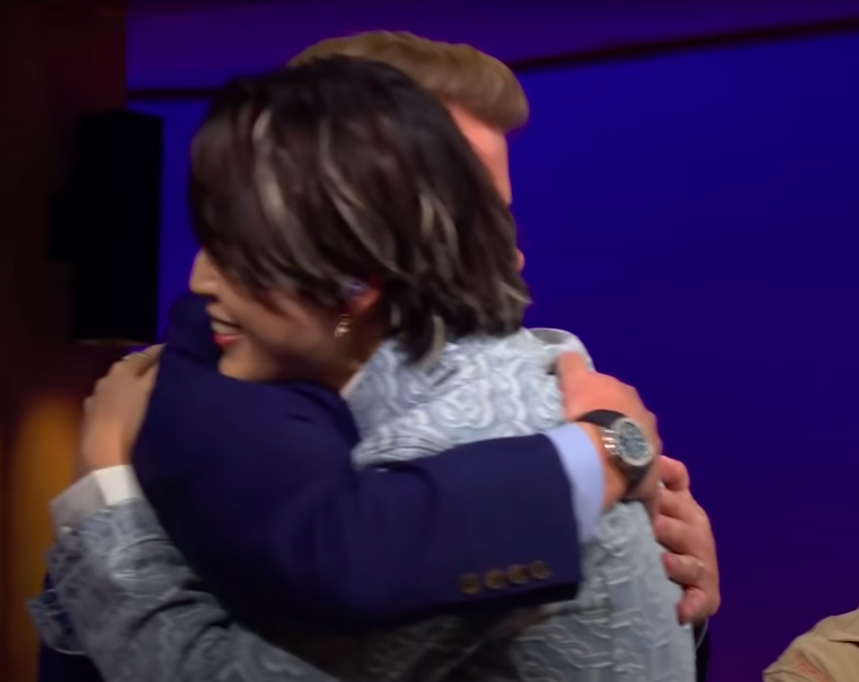 James and BTS member hugging