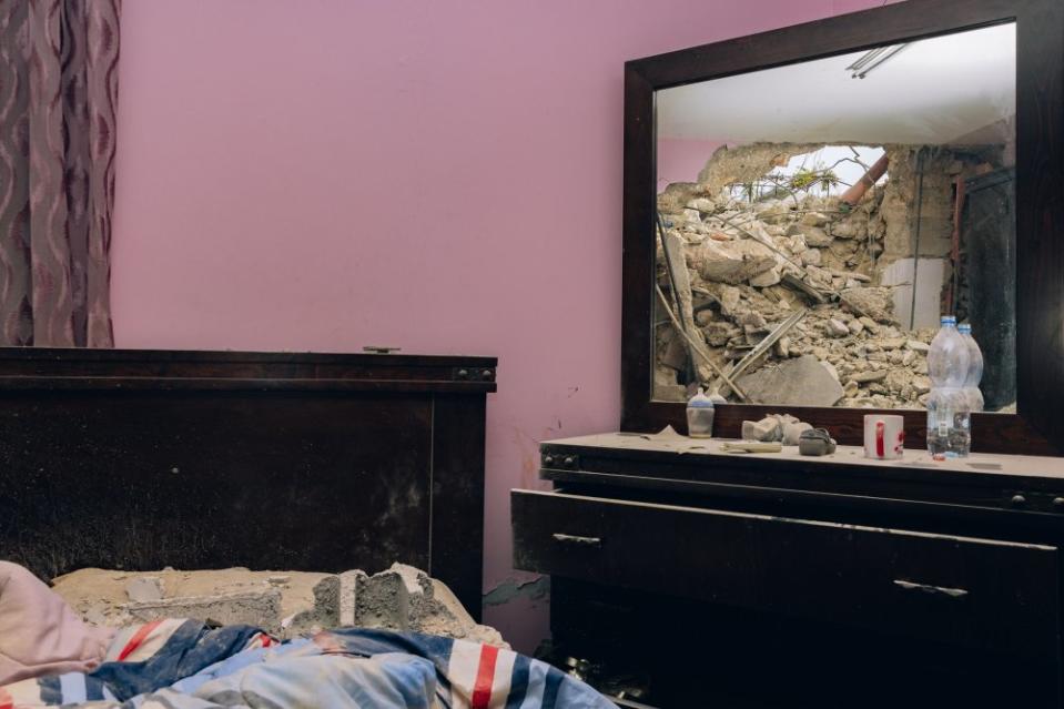 A bedroom in the demolished home of the Nakhle family in the Jalazon Refugee Camp near the West Bank city of Ramallah, on Oct. 28. There were three generations of Palestinian refugees living in the home, who are now displaced—again.<span class="copyright">Maen Hammad</span>