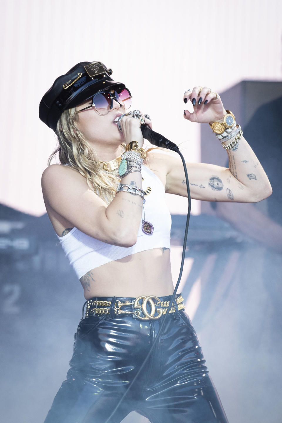 Miley Cyrus performs live on the Pyramid Stage at Worthy Farm, Pilton, Somerset. Picture date: Sunday 30th June 2019.  Photo credit should read:  David Jensen/EMPICS Entertainment