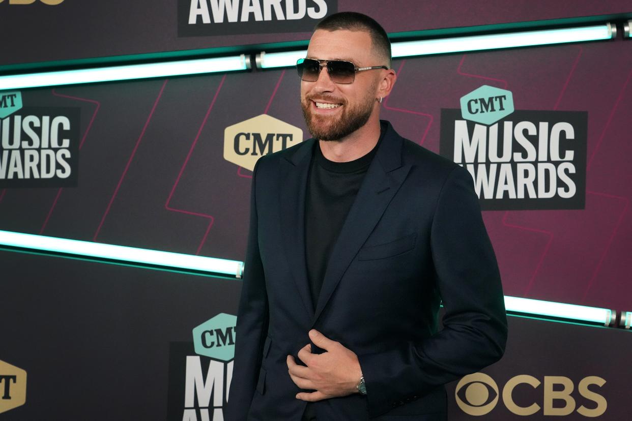 Travis Kelce arrives for the CMT Awards at the Moody Center in Austin, Texas.