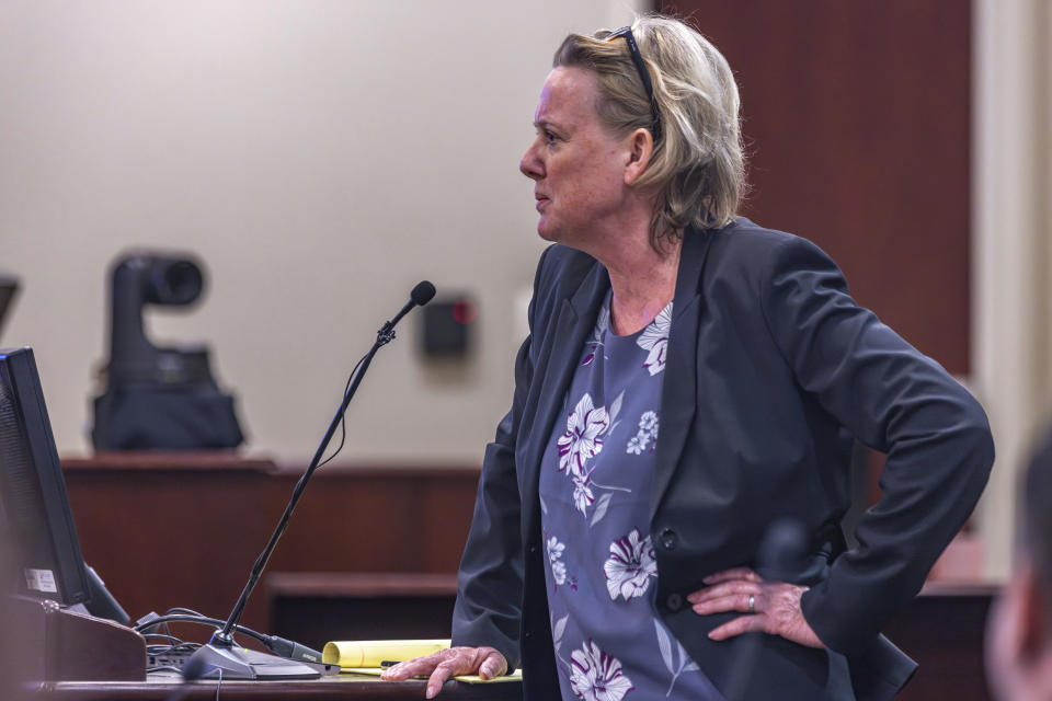 Special prosecutor Kari Morrissey delivers closing arguments during the trial for Hannah Gutierrez-Reed, the former armorer at the movie "Rust", at district court on Wednesday, March 6, 2024, in Santa Fe, N.M. (Luis Sánchez Saturno/Santa Fe New Mexican via AP, Pool)