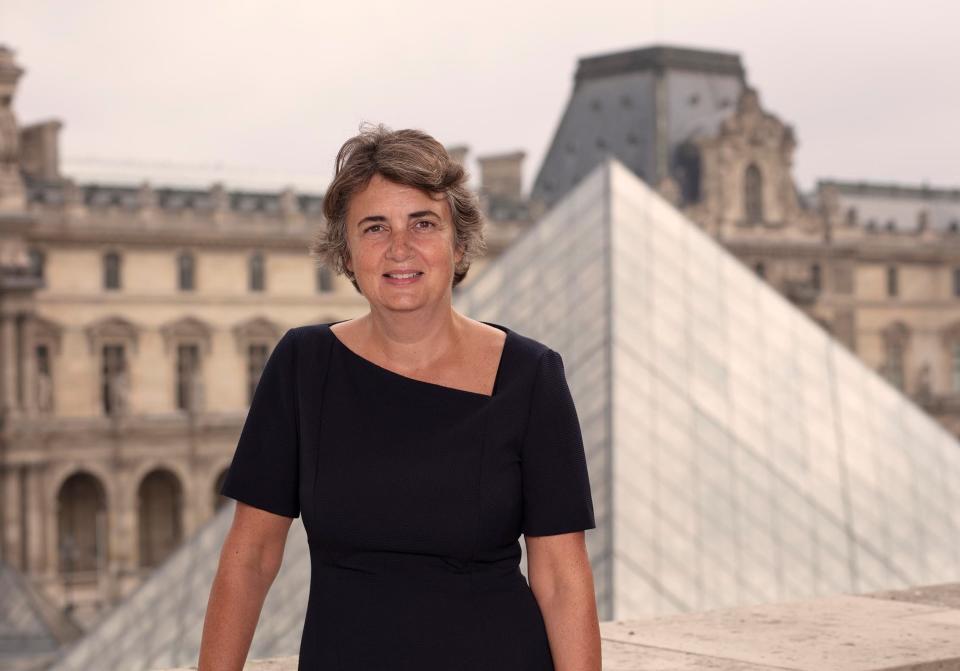 Laurence Des Cars, president of the Louvre, speaks at the Four Arts on March 21.