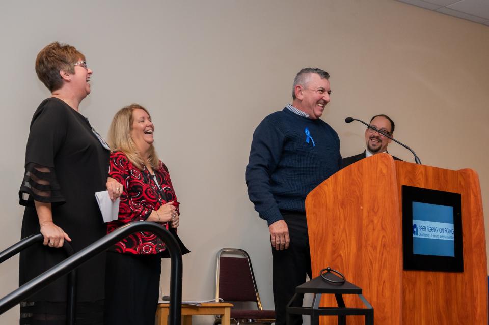 The Award of Excellence was one of the awards presented during the Area Agency on Aging's annual meeting. Pictured from left are Diane Ramey, chief clinical officer, Duana Patton, CEO, Rick Crouch, Award of Excellence honoree, and Nate Roshon, Board president.