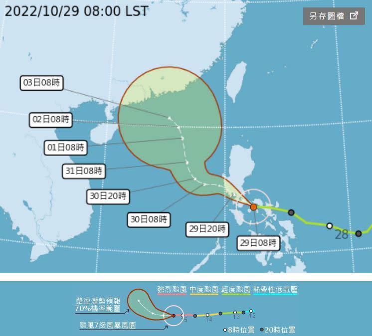 奈格颱風路今日上午8時路徑預測。（圖／翻攝自中央氣象局）