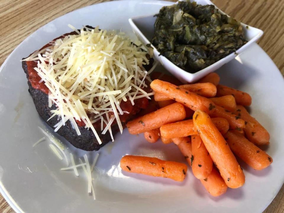 Meat loaf, carrots and spinach Nov. 27, 2018, at Tastebuds Eatery in south Fort Worth